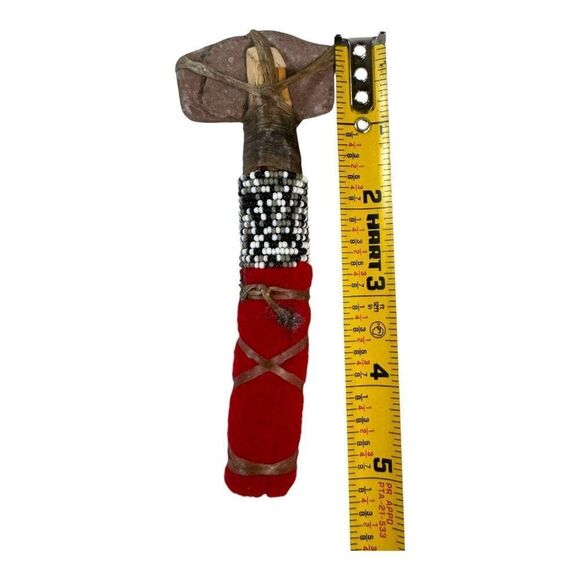 Stone Topped Tribal Inspired Red Wrapped Tomahawk Vintage Miniature 5" Doll - Picture 5 of 5